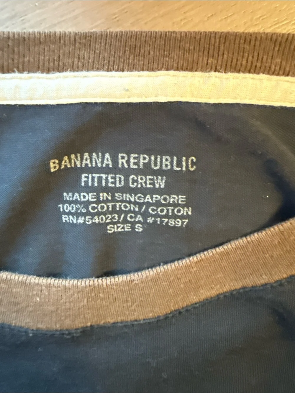 Banana Republic Black Short-Sleeve Ringer Tee with Brown Trim